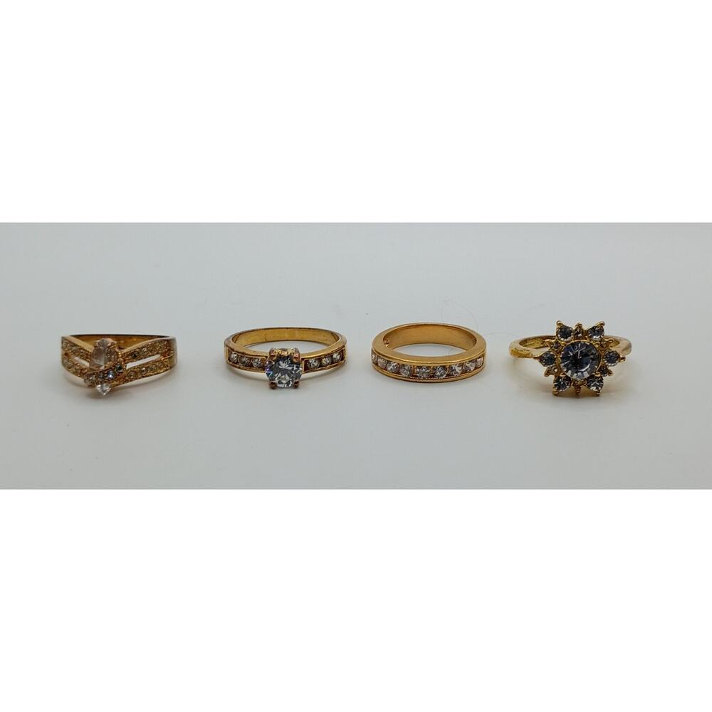 Lot of 4 Gold-Tone Rhinestone Rings – Sizes 7–10 - Picture 3 of 5